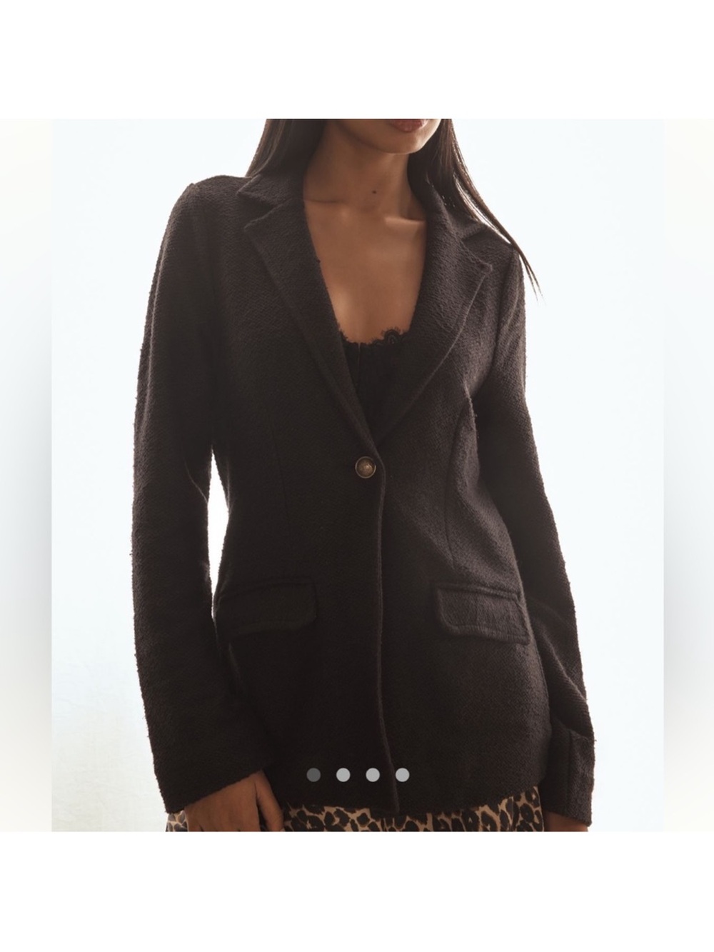 Anthropologie Maeve Black Single-Button Cotton Knit Blazer Medium